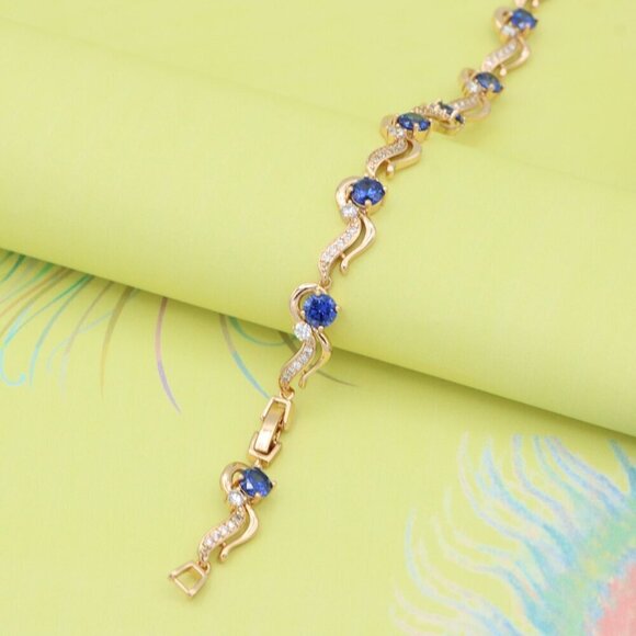 "Elegant Rose Gold Bracelet with Sapphire Blue and Crystal Accents, XPBL0804 - Picture 2 of 12